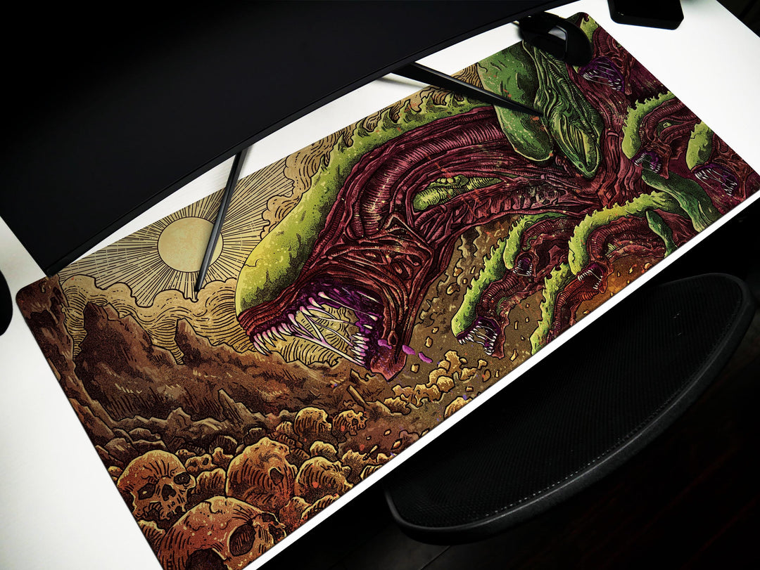 Eldritch Wasteland, Desk Pad, Mouse Pad, Desk Mat, Cosmic Horror Art, Alien Terrain, Surreal Creature Design